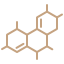 A simple line diagram illustrates a chemical structure with four connected hexagonal rings arranged in a specific pattern.