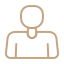 Simple brown outline icon of a person with no facial features, shown from the shoulders up on a light background.