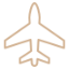 Simple outline of an airplane viewed from above, drawn with a single continuous tan-colored line on a light background.